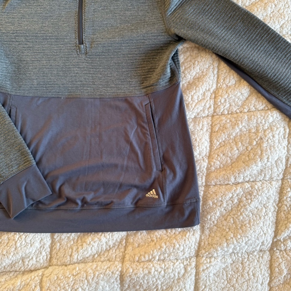 Adidas Women's Climalite 1/2 Zip Fleece Striped Pullover - Onyx Silver / M - Picture 2 of 11